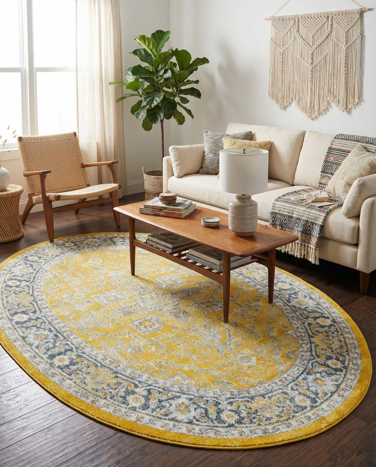 Caribbean Breeze Collection Area Rug -  Andros Oval Yellow  lifestyle 80