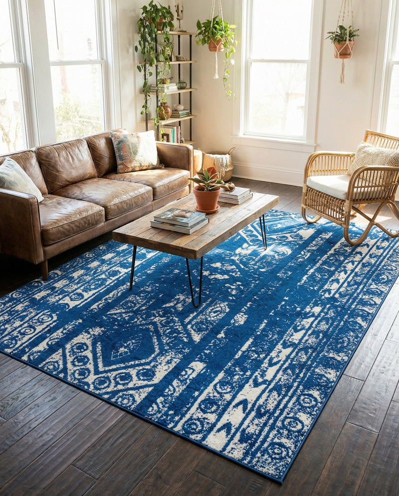 Brighton Stripes Collection Area Rug - Sussex (Navy Blue) Rectangle Navy Blue  lifestyle 22