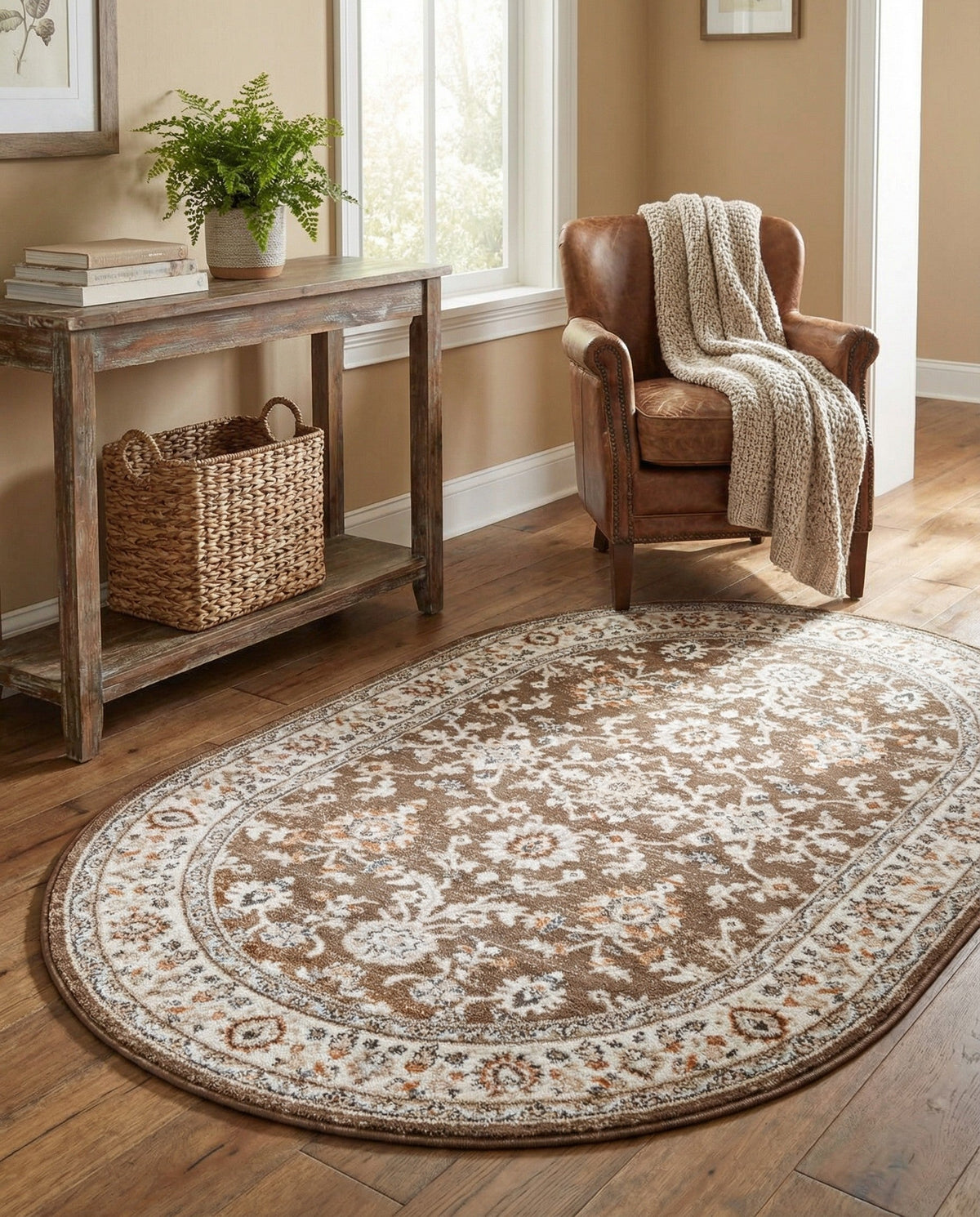 Savannah Elegance Collection Area Rug - Augusta (Brown) Oval Brown  lifestyle 87