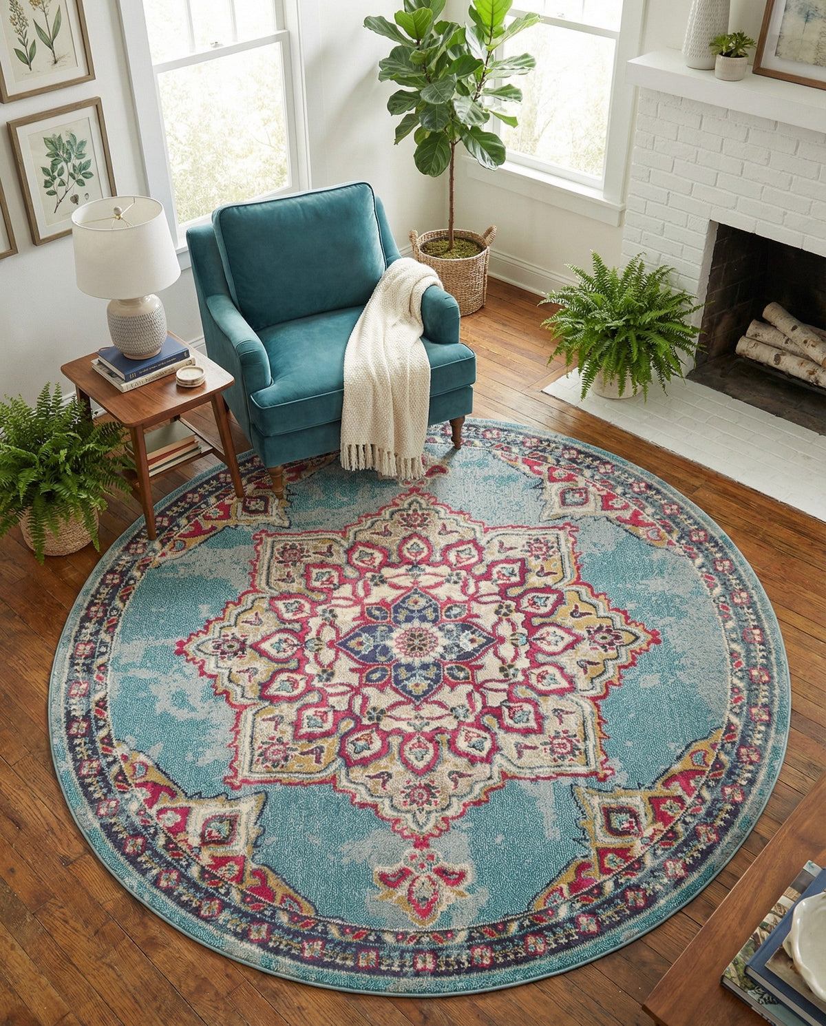 Chateau Elegance Collection Area Rug -  Riviera Round Light Blue  lifestyle 126