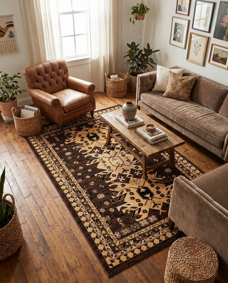 Tabriz Tapestries Collection Area Rug - Azerbaijan (Brown) Rectangle Brown  lifestyle 22