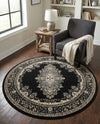 Tabriz Tapestry Collection Area Rug - Azerbaijan (Black) Round Black  lifestyle 84