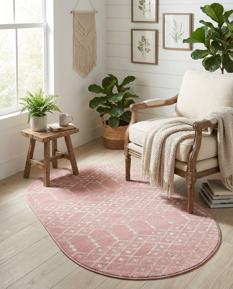 Marrakesh Lattice Collection Area Rug - Casablanca (Rose Pink) Oval Rose Pink  lifestyle 55