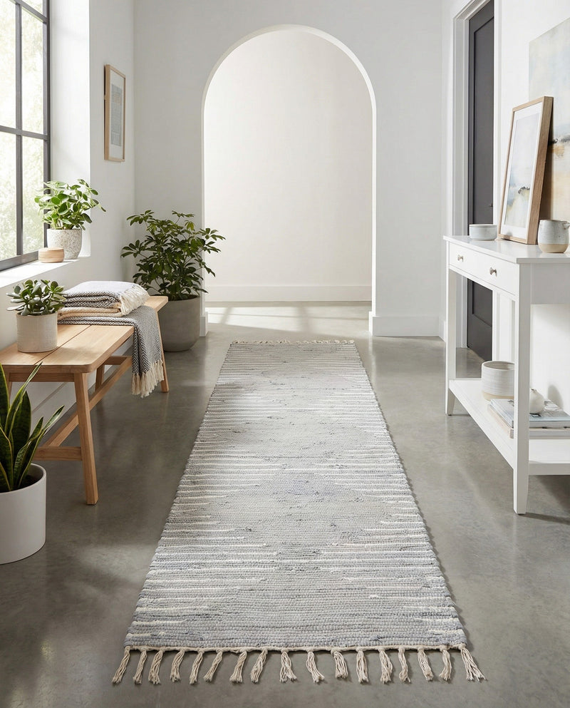 Thar Cotton Collection Area Rug - Jaisalmer (Light Gray) Runner Light Gray  lifestyle 67