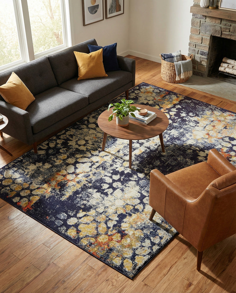 Venetian Tapestry Collection Area Rug - Murano Rectangle Navy Blue  lifestyle 18
