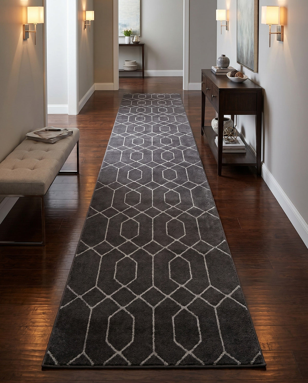 Hollywood Luxe Collection Area Rug - Sunset Runner Black and Silver  lifestyle 246