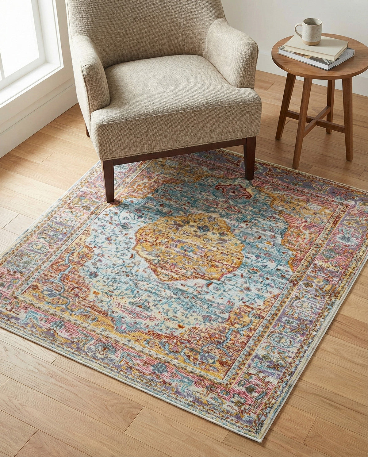 Caribbean Breeze Collection Area Rug -  Vieques Square Light Blue  lifestyle 174