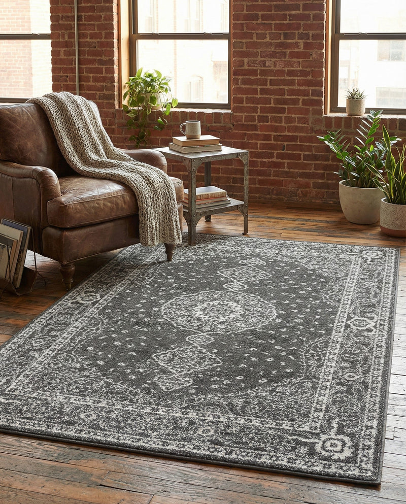 Dover Terrace Collection Area Rug - Marina (Dark Gray) Rectangle Dark Gray  lifestyle 12