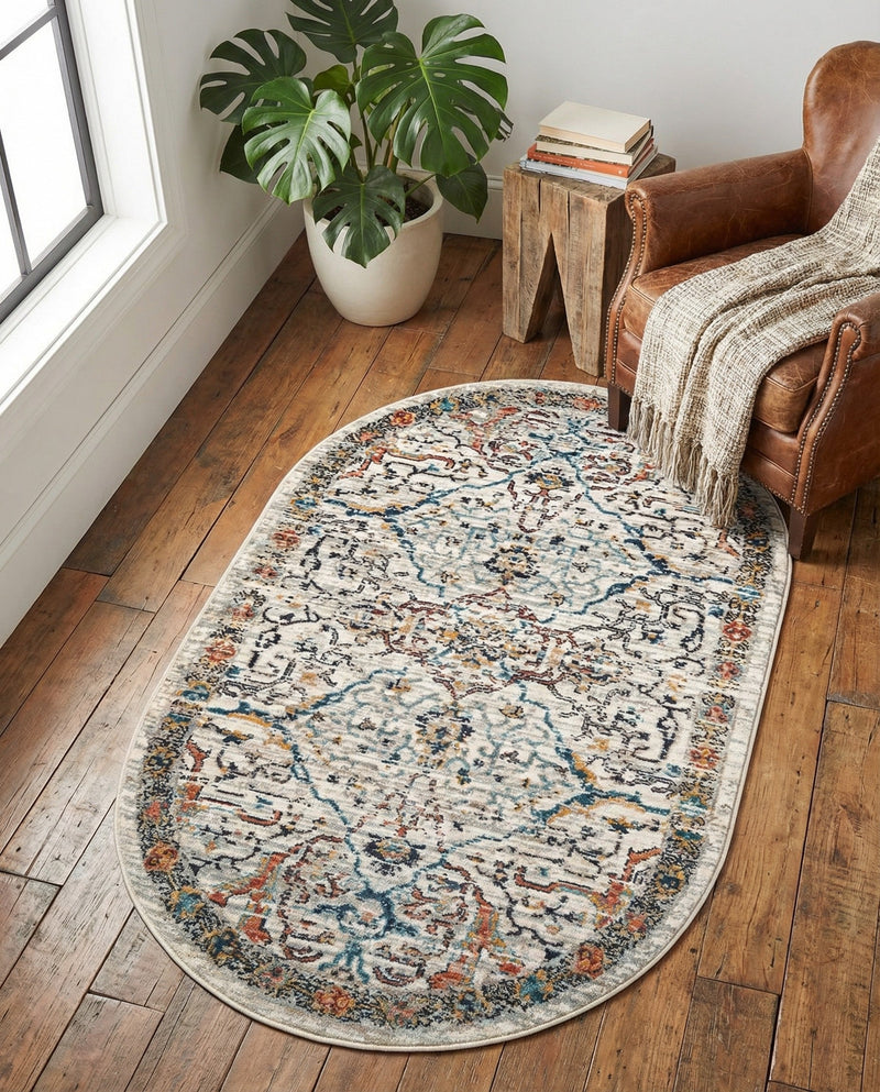 Seville Stripes Collection Area Rug -  Malaga (Ivory) Oval Ivory  lifestyle 42
