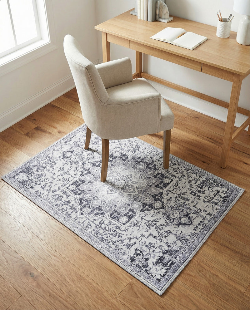 Baroque Era Collection Area Rug - Versailles (Light Gray) Rectangle Light Gray  lifestyle 3