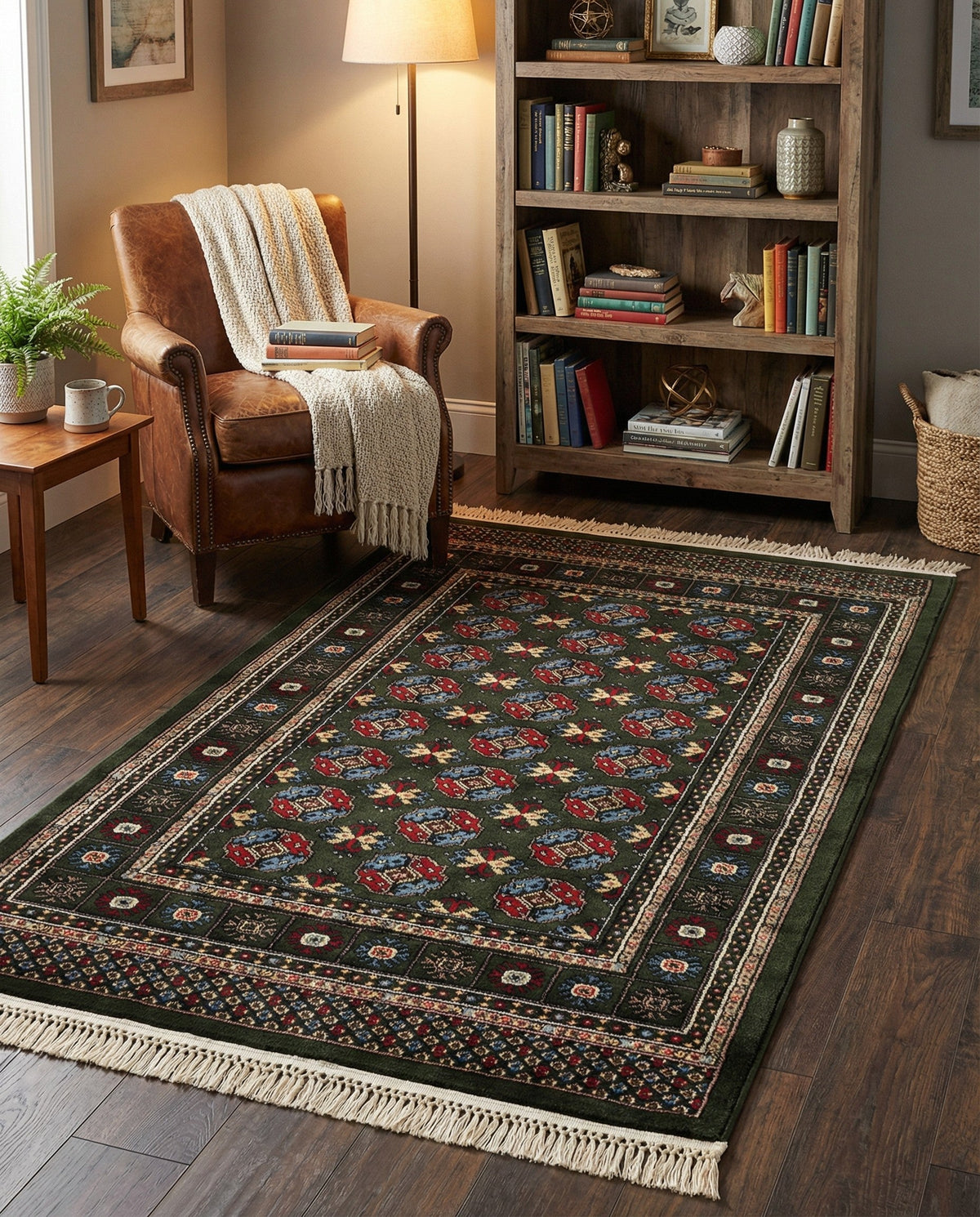Samarkand Elegance Collection Area Rug -  Margilan (Dark Green) Rectangle Dark Green  lifestyle 13