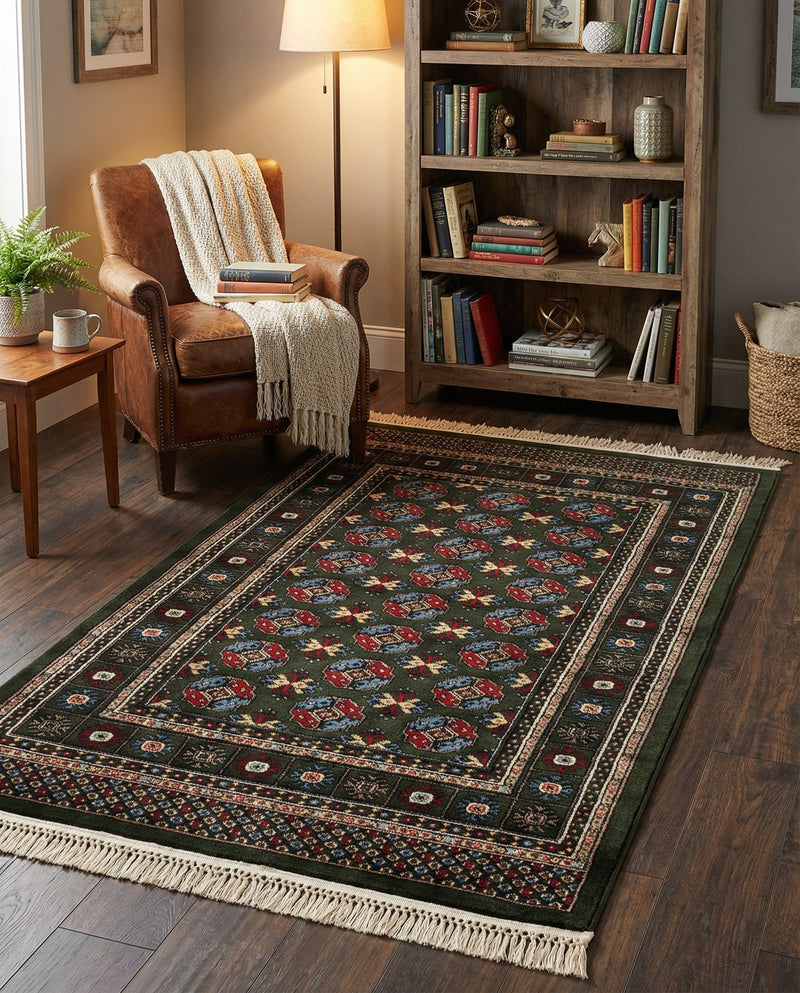 Samarkand Elegance Collection Area Rug -  Margilan (Dark Green) Rectangle Dark Green  lifestyle 13