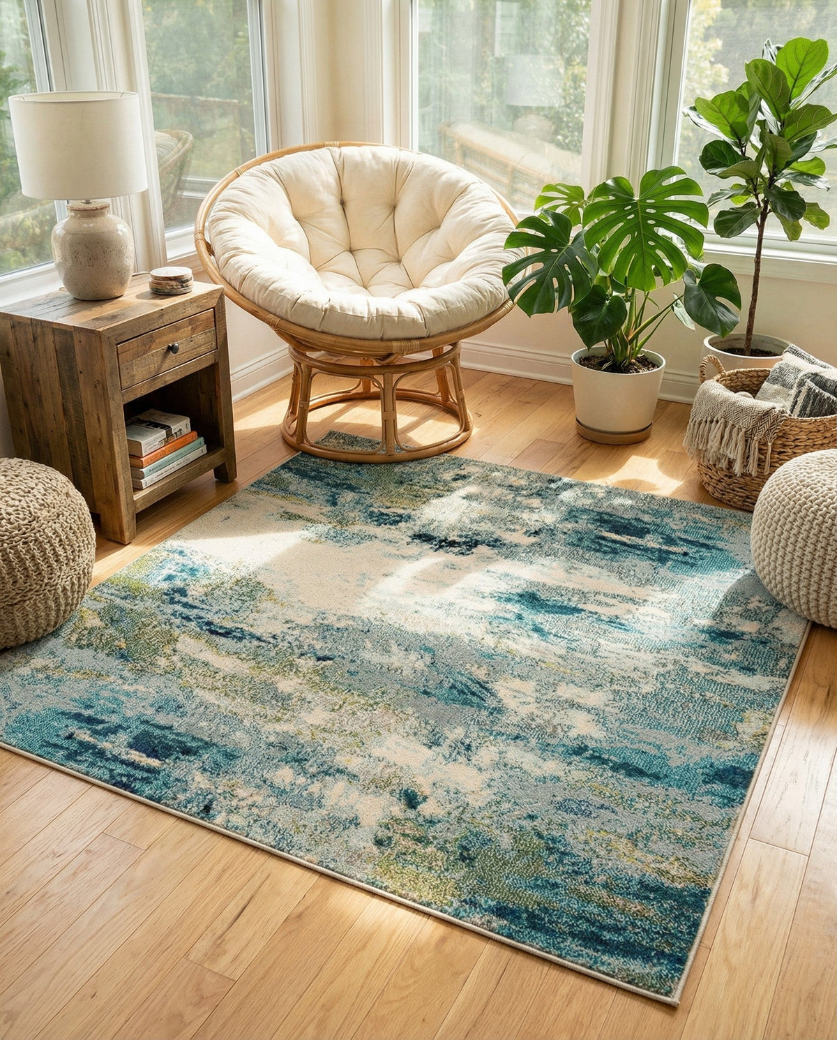 Chromatic Oasis Collection Area Rug -  Serene Square Light Blue  lifestyle 118