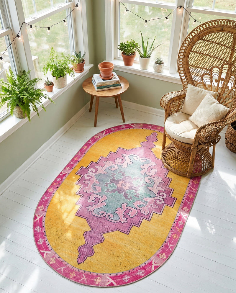 Heritage Elegance Collection Area Rug -  Winterthur (Yellow) Oval Yellow  lifestyle 37