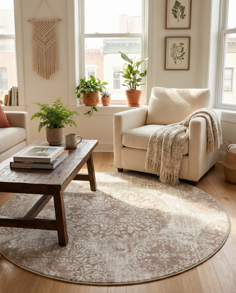 Riviera Elegance Collection Area Rug -  Monaco (Beige) Round Beige  lifestyle 51