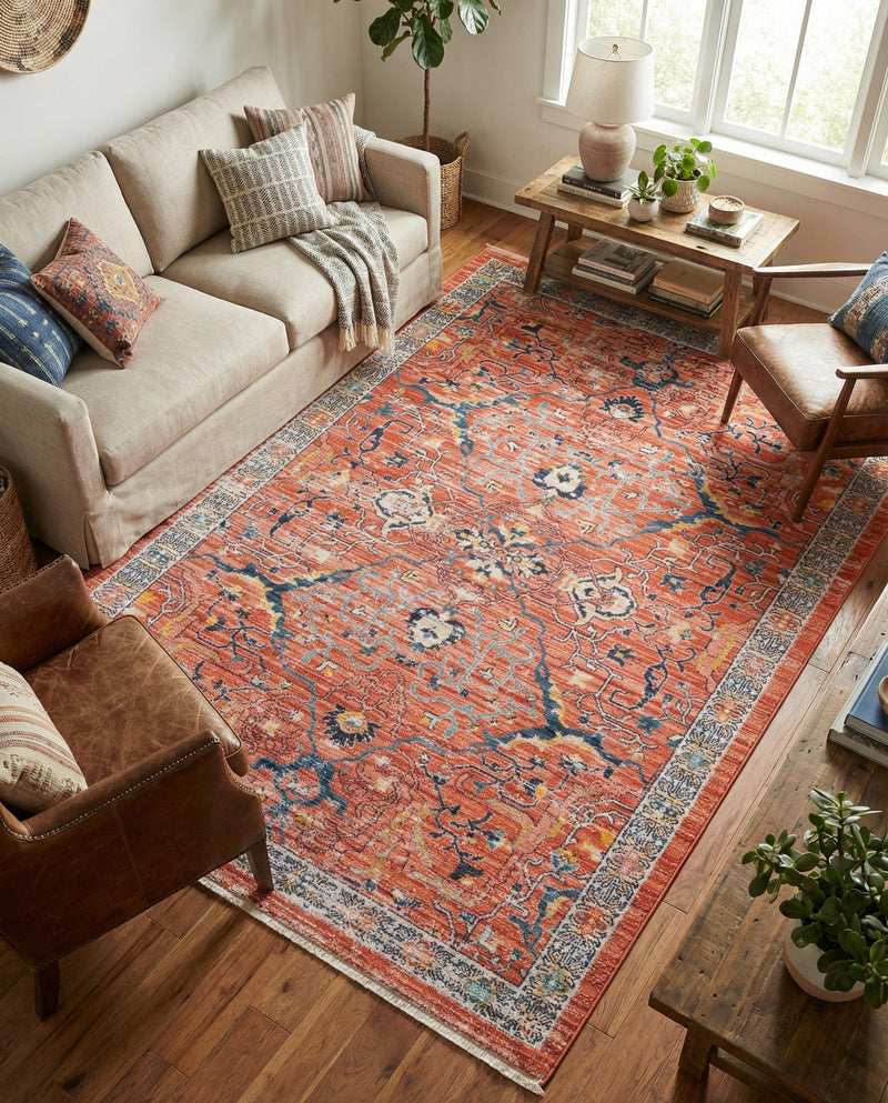 Seville Stripes Collection Area Rug -  Malaga (Brick Red) Rectangle Brick Red  lifestyle 6