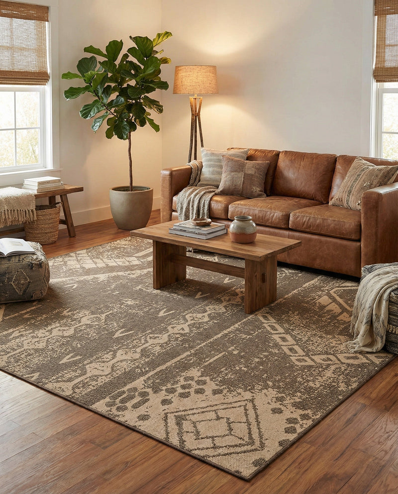 Sahara Sands Collection Area Rug -  Berenice Square Natural and Brown  lifestyle 49