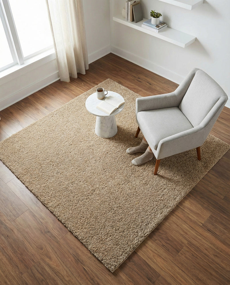 Cozy Comfort Shag Collection Area Rug - Haven (Khaki) Square Khaki  lifestyle 49