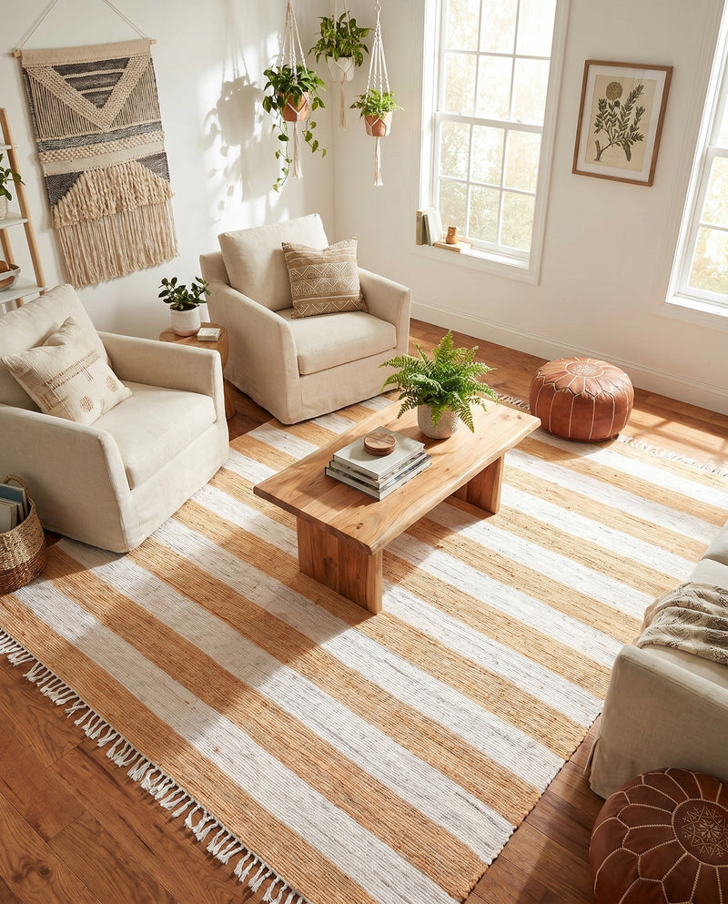 Tassel Trail Collection Area Rug - Pathway (Beige) Rectangle Beige  lifestyle 12