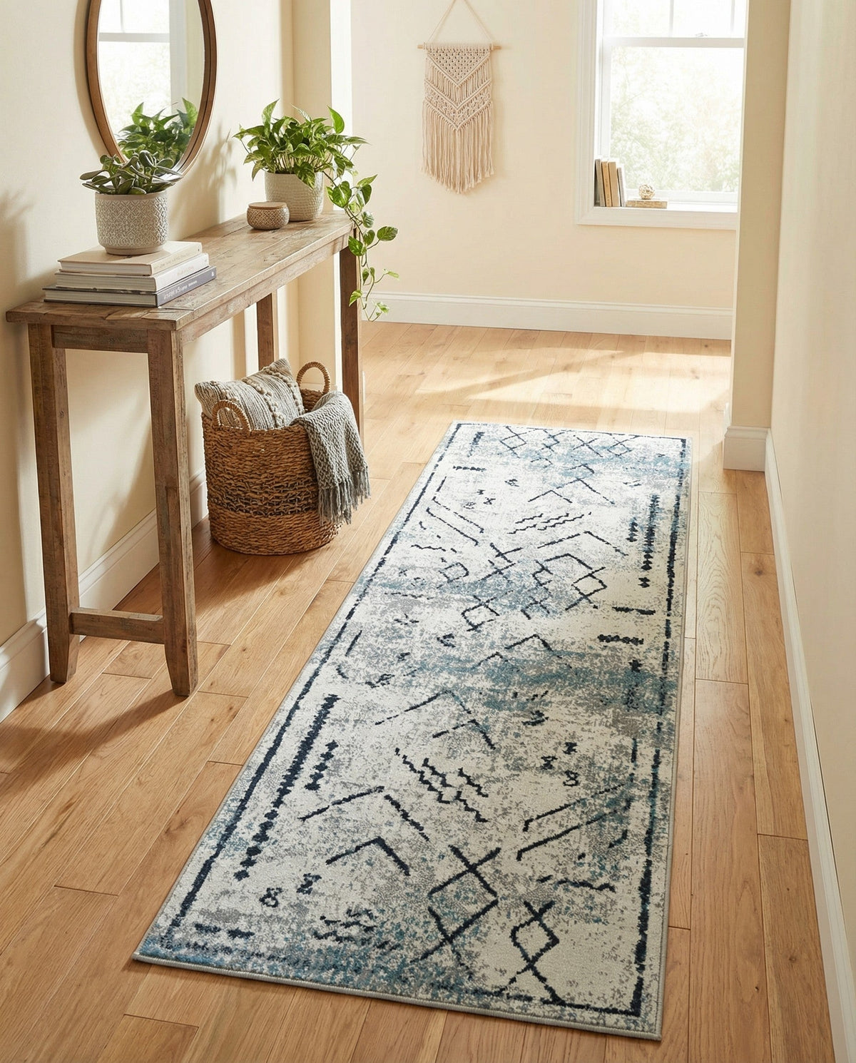 Aegean Elegance Washables Collection Area Rug - Santorini Runner Ivory Gray  lifestyle 168