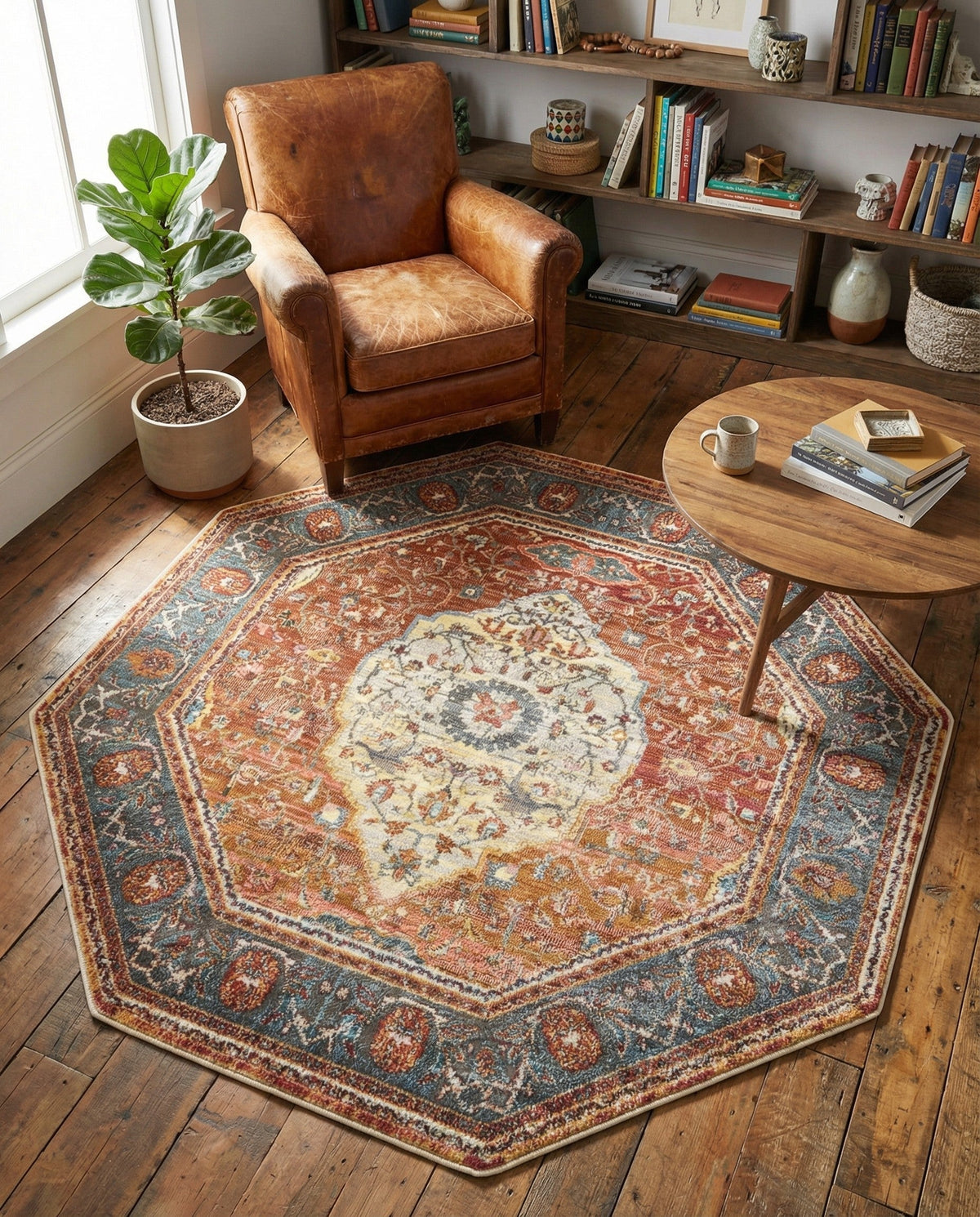 Caribbean Breeze Collection Area Rug -  Vieques Octagon Rust Red  lifestyle 95