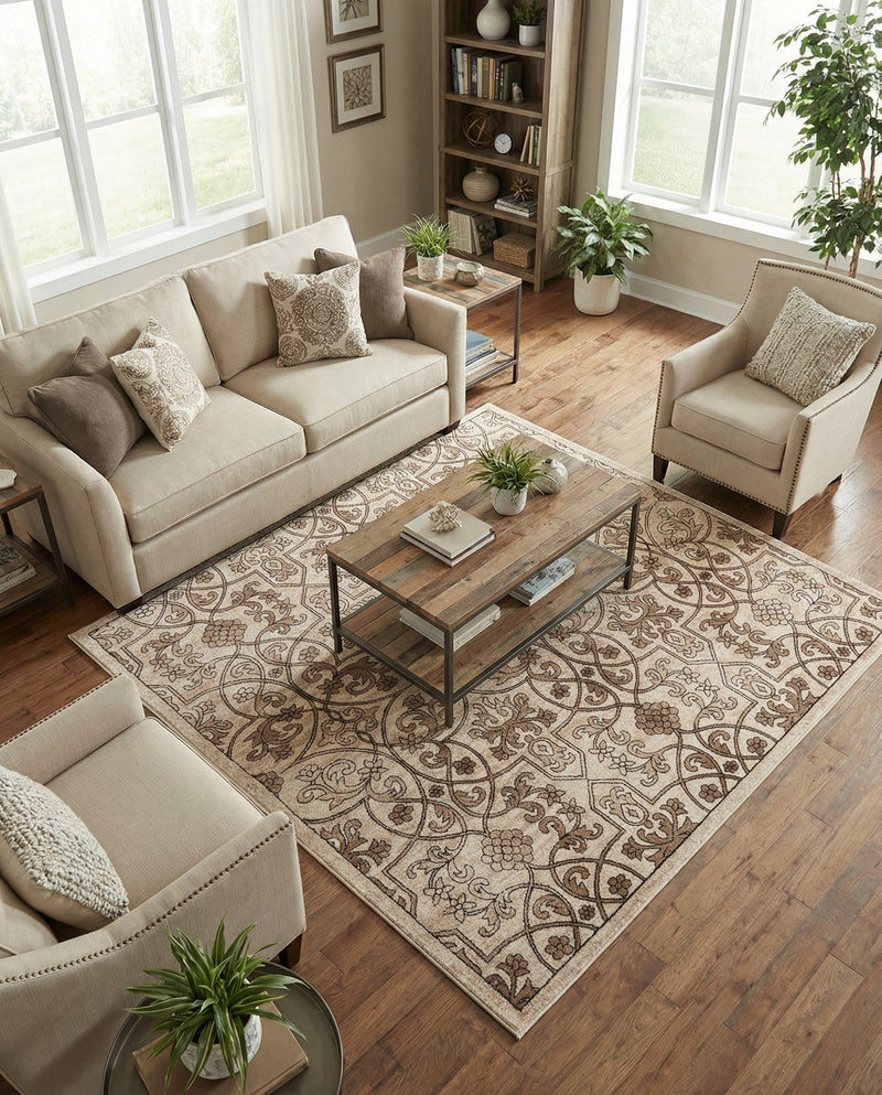 Andes Summit Collection Area Rug -  Merida Square Dark Beige  lifestyle 41