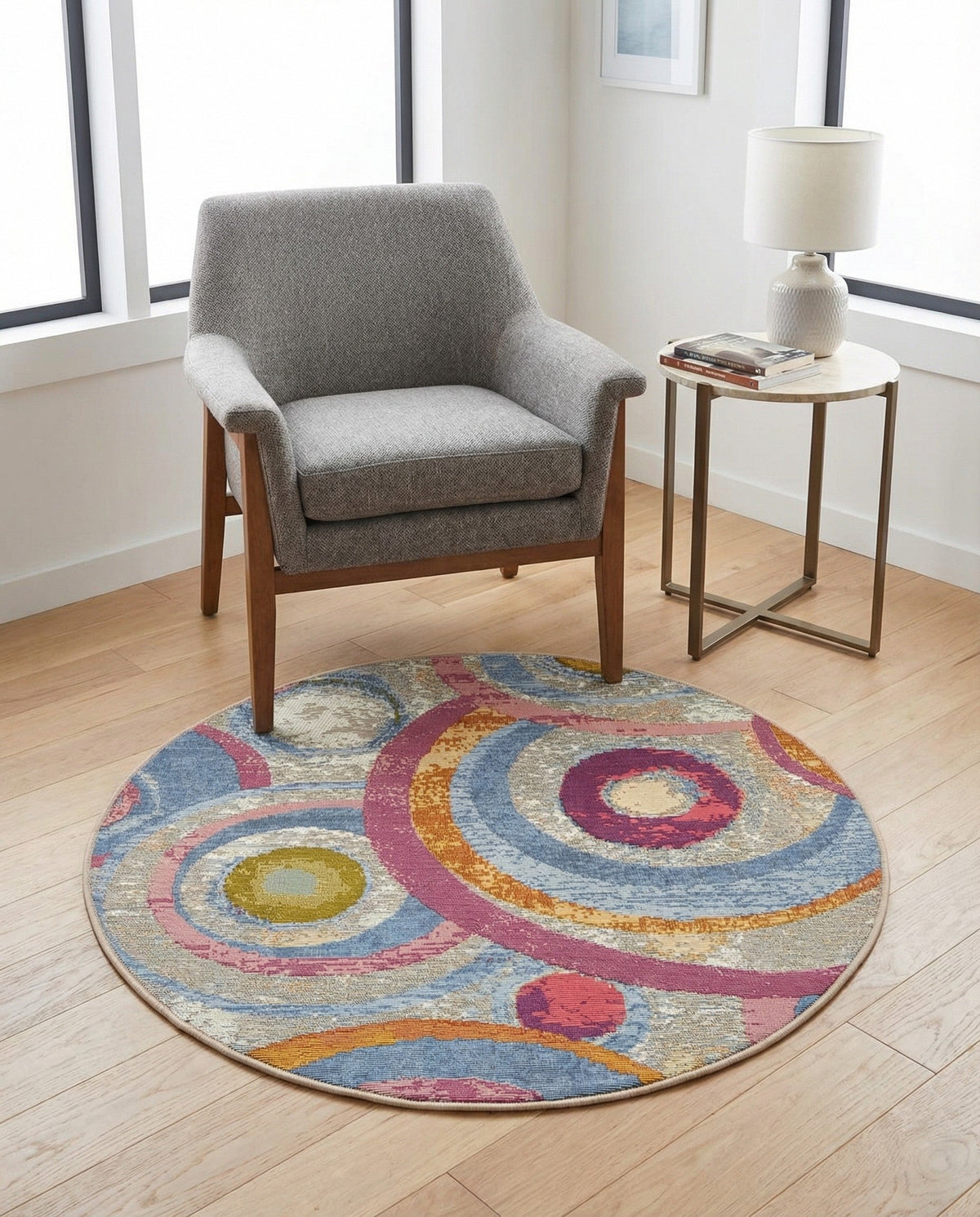 Urban Terrace Collection Area Rug -  Plaza Round Multi  lifestyle 78