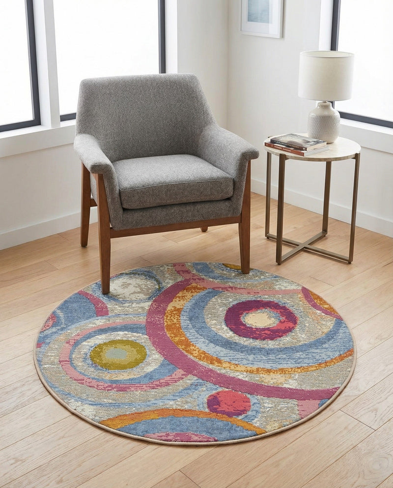 Urban Terrace Collection Area Rug -  Plaza Round Multi  lifestyle 78
