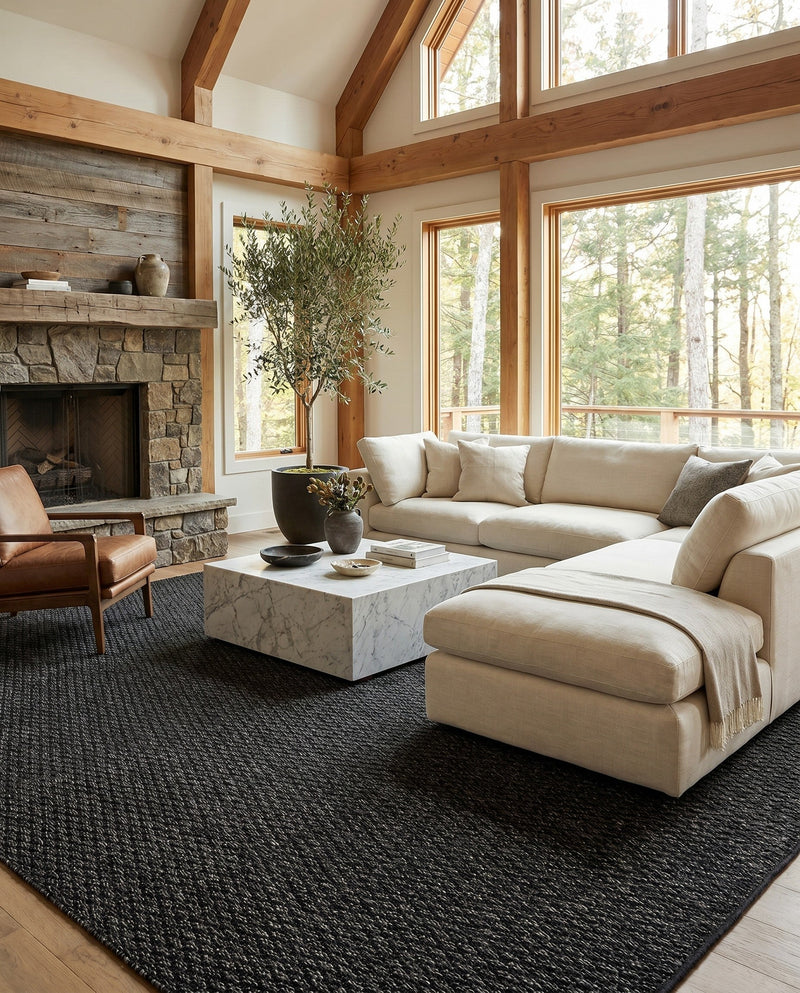 Trellis Wool Collection Area Rug - Cobbles Rectangle Black  lifestyle 24