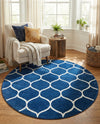 Trellis Mosaic Collection Area Rug -  Pergolatown (Navy Blue) Round Navy Blue  lifestyle 48