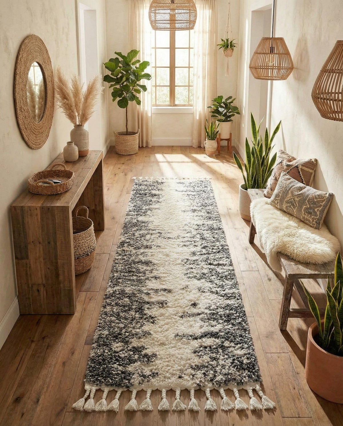 Tranquil Tides Shag Collection Area Rug - Marina Runner White  lifestyle 196