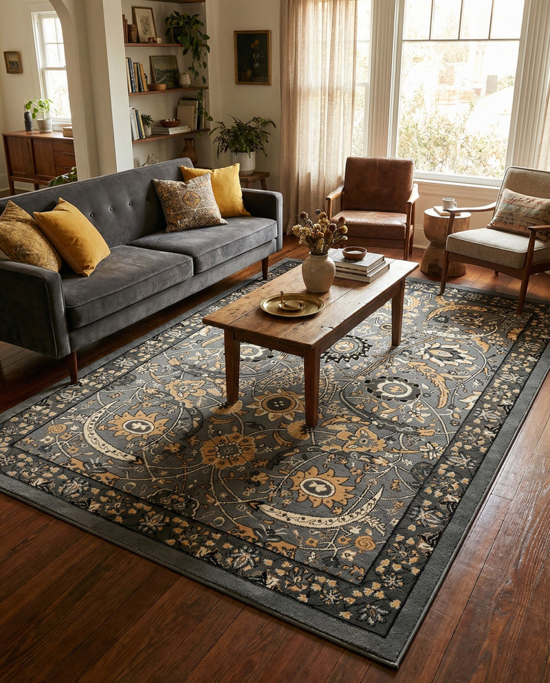 Tabriz Tapestry Collection Area Rug - Sahand (Dark Gray) Rectangle Dark Gray  lifestyle 4