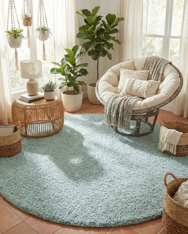 Cozy Comfort Shag Collection Area Rug - Haven (Sage Green) Round Sage Green  lifestyle 65