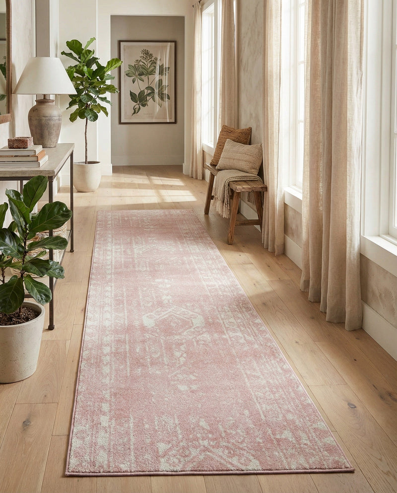 Brighton Stripes Collection Area Rug - Sussex (Pink) Runner Pink  lifestyle 61