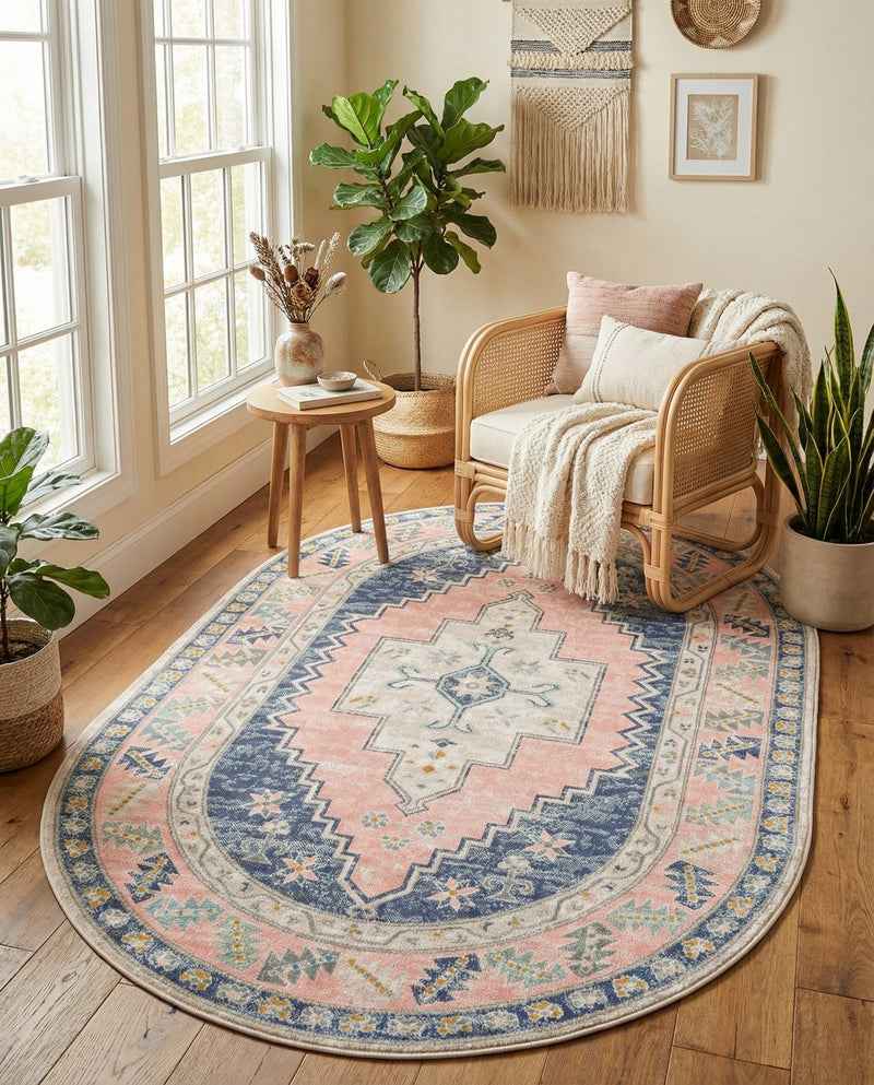Savannah Series Collection Area Rug -  Augusta (French Blue) Oval French Blue  lifestyle 40