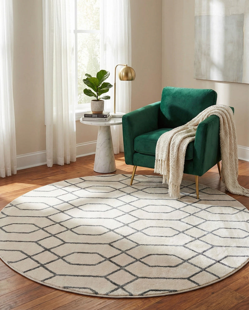 Hollywood Luxe Collection Area Rug - Sunset (White Silver) Round White Silver  lifestyle 63