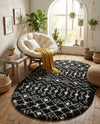 Berber Lattice Shag Collection Area Rug - Atlas (Black and White) Oval Black and White  lifestyle 50