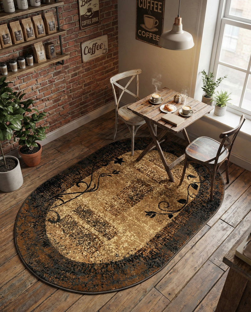 Bistro Lounge Collection Area Rug -  Affogato Oval Beige  lifestyle 56