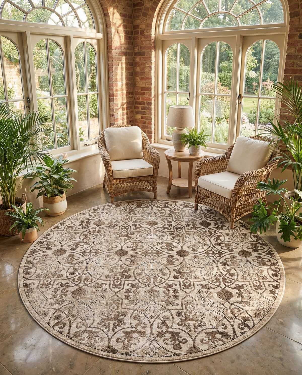 Andes Summit Collection Area Rug -  Merida Round Dark Beige  lifestyle 95