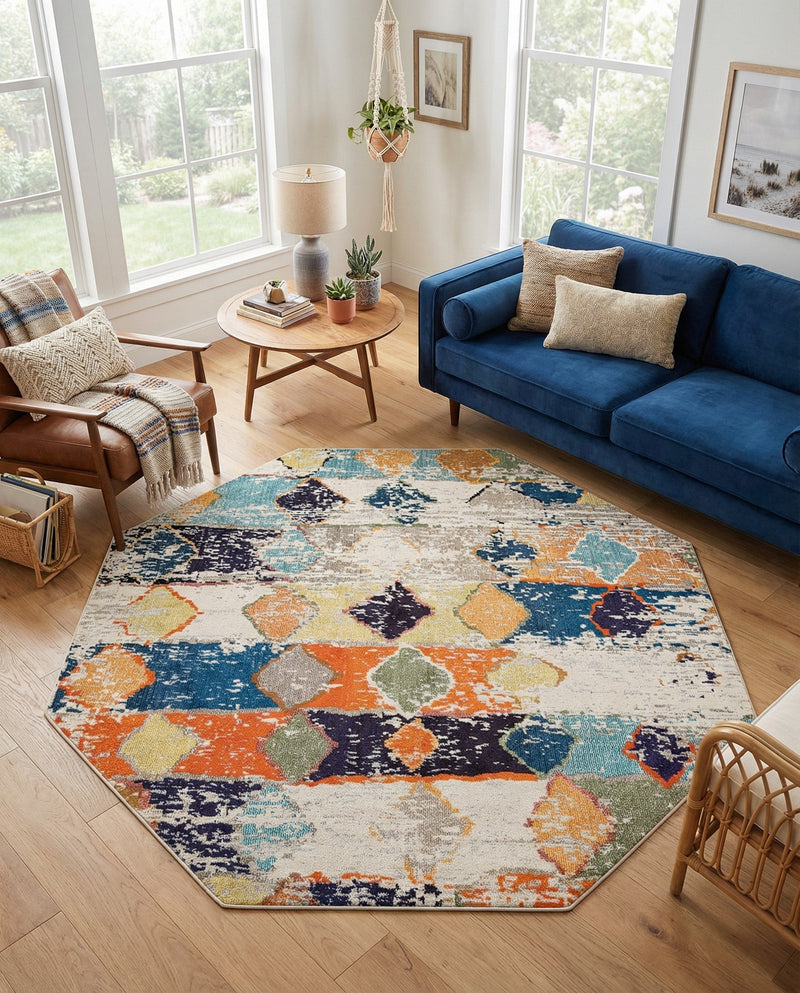 Colorburst Oasis Collection Area Rug -  Marina Octagon Ivory  lifestyle 41