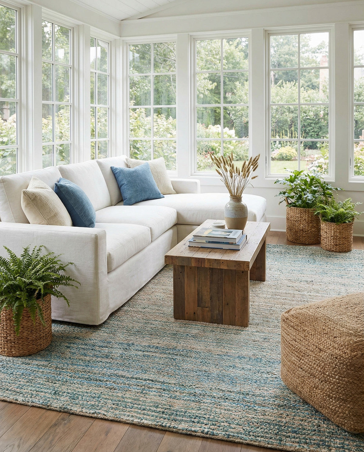 Savannah Threads Collection Area Rug -  Gobi Rectangle Ivory and Blue  lifestyle 37