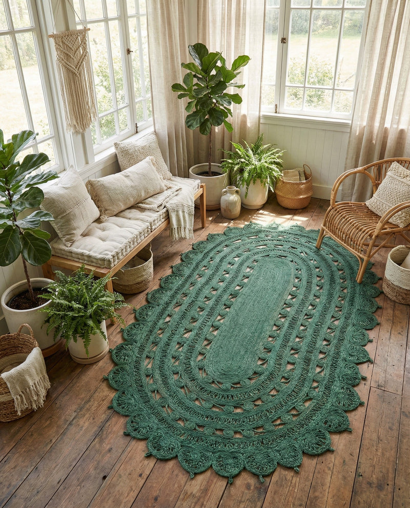 Woven Seaside Jute Collection Area Rug - Coastalhaven (Hunter Green) Oval Hunter Green  lifestyle 30