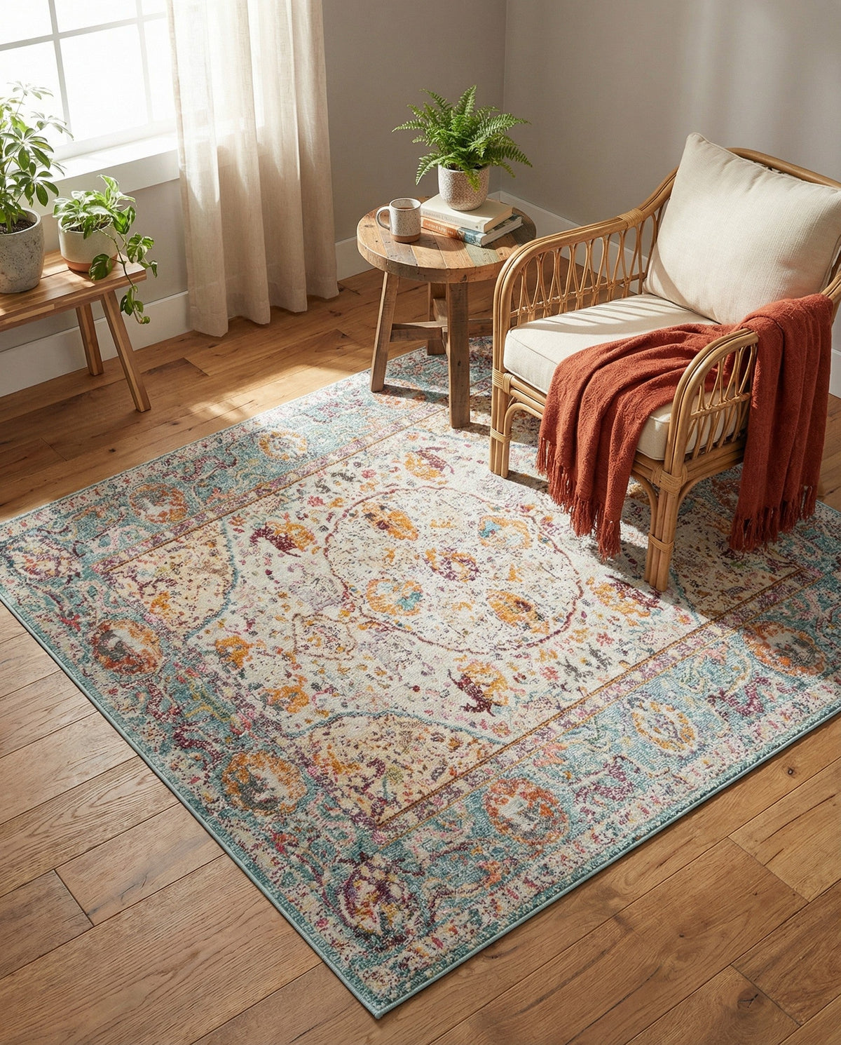 Caribbean Breeze Collection Area Rug -  Xcalak Square Light Blue  lifestyle 114