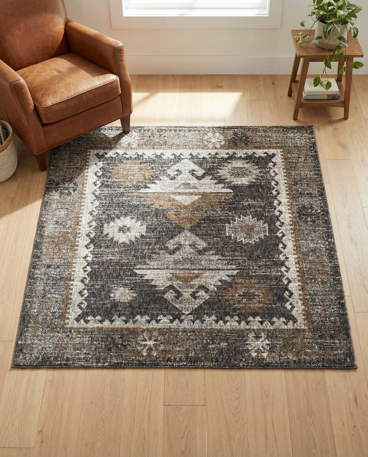 Desert Modern Eco Rug Series Collection Area Rug -  Mojave Square Charcoal Gray  lifestyle 90