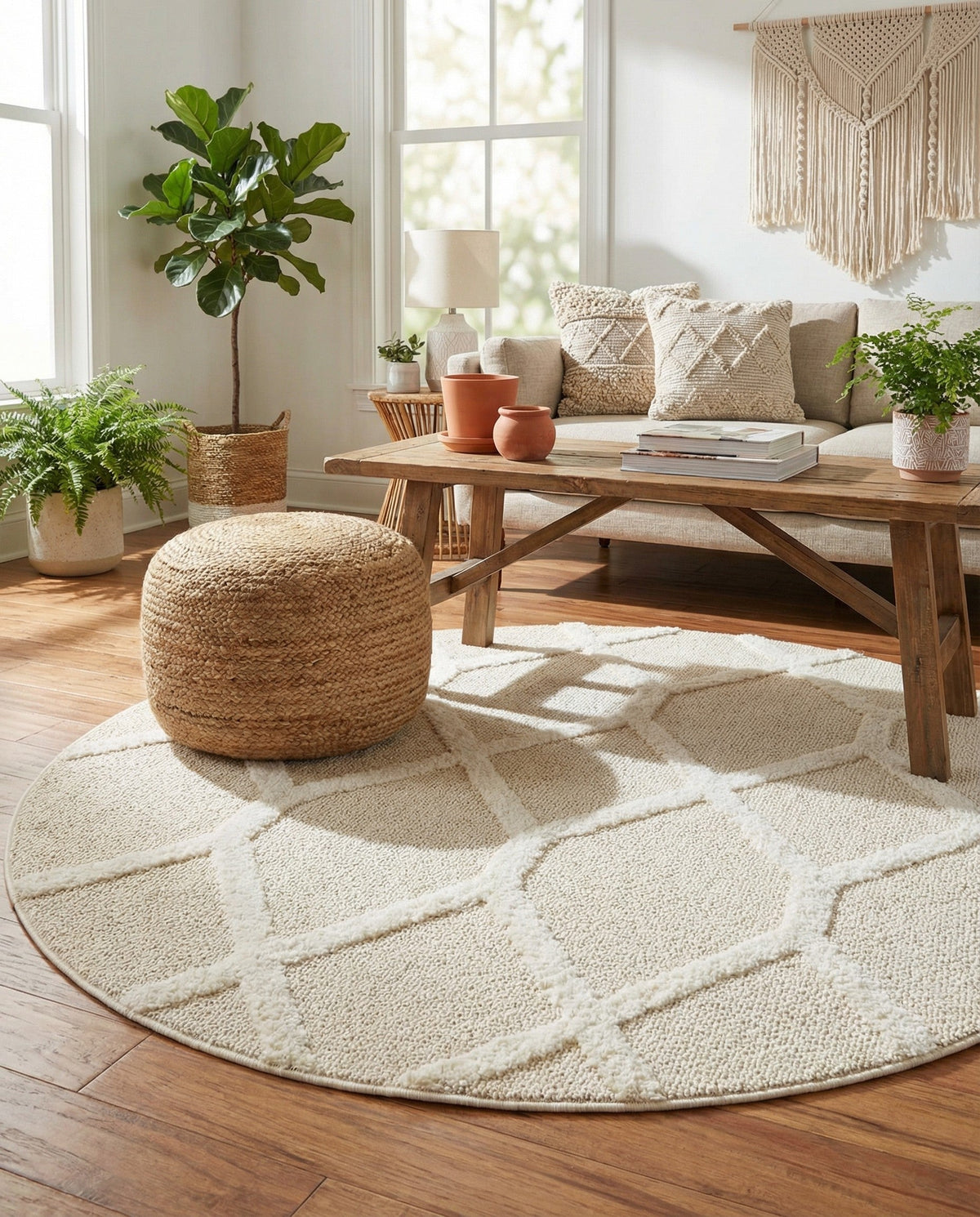 Sahara Chic Collection Area Rug -  Tuareg Round Ivory  lifestyle 85