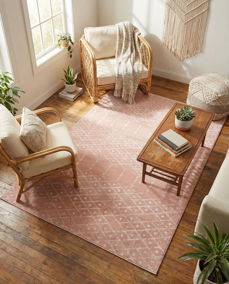 Marrakesh Lattice Collection Area Rug - Casablanca (Rose Pink) Rectangle Rose Pink  lifestyle 21