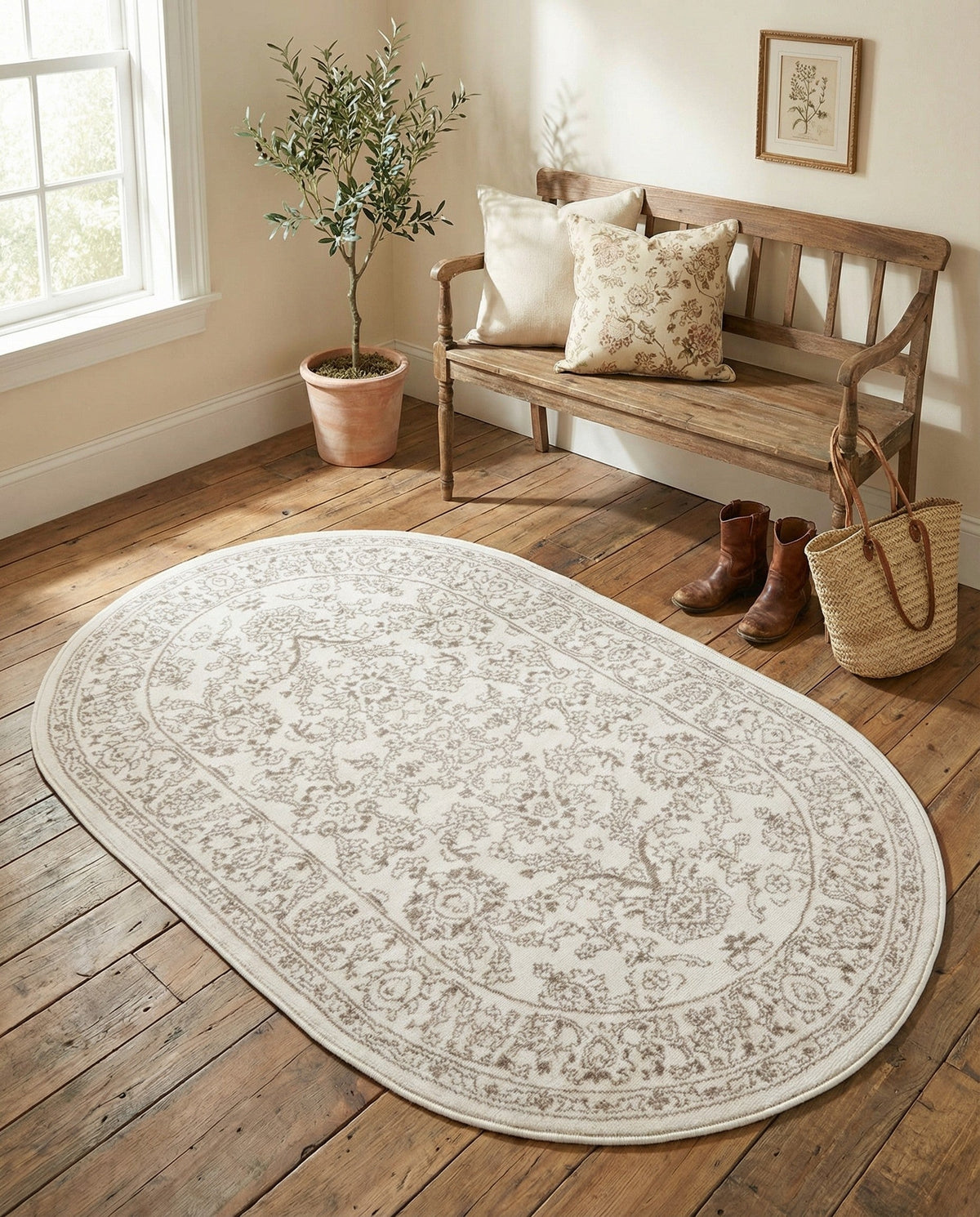 Savannah Elegance Collection Area Rug - Augusta (Ivory) Oval Ivory  lifestyle 97