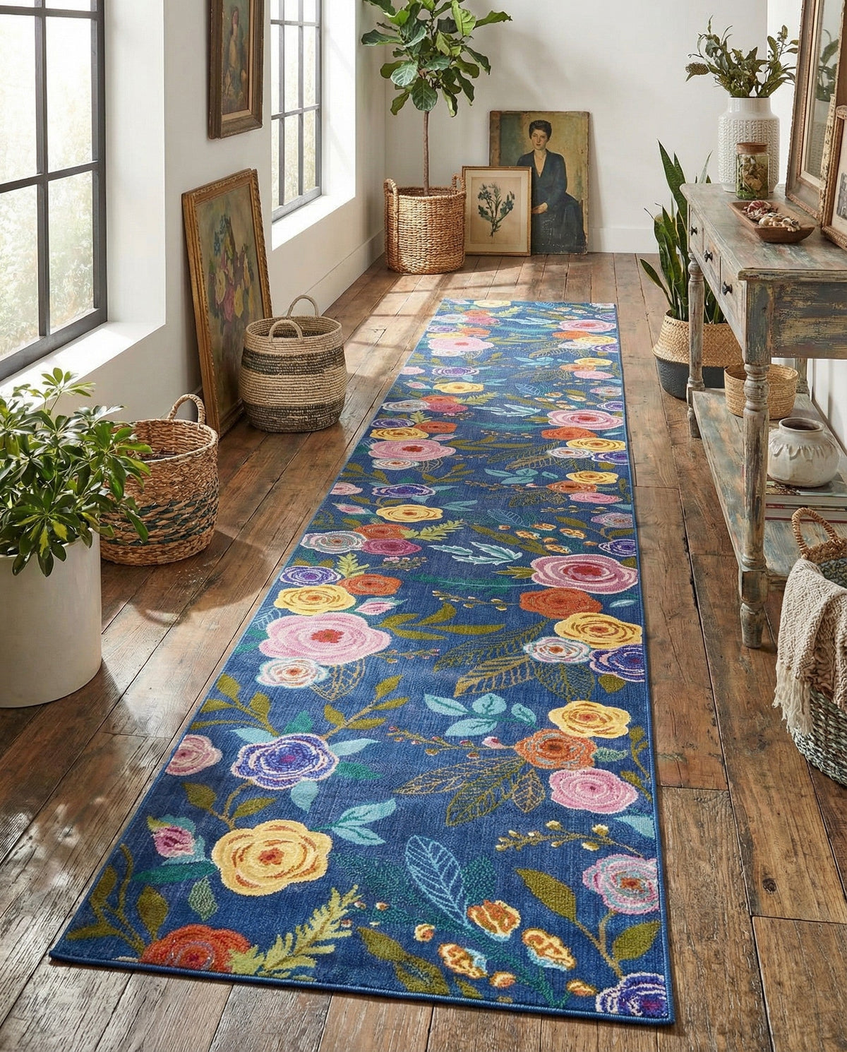 Meadow Breeze Collection Area Rug -  Petal Runner Blue  lifestyle 219