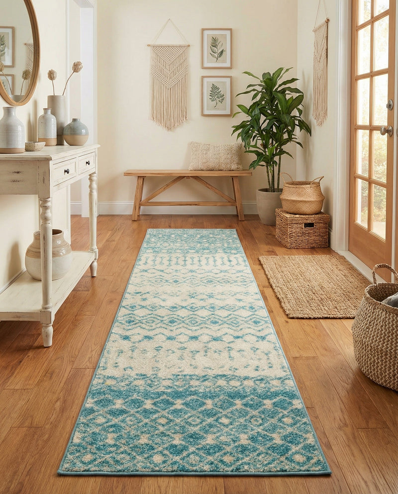Mediterranean Lattice Collection Area Rug -  Casablanca (Ivory Blue) Runner Ivory Blue  lifestyle 39