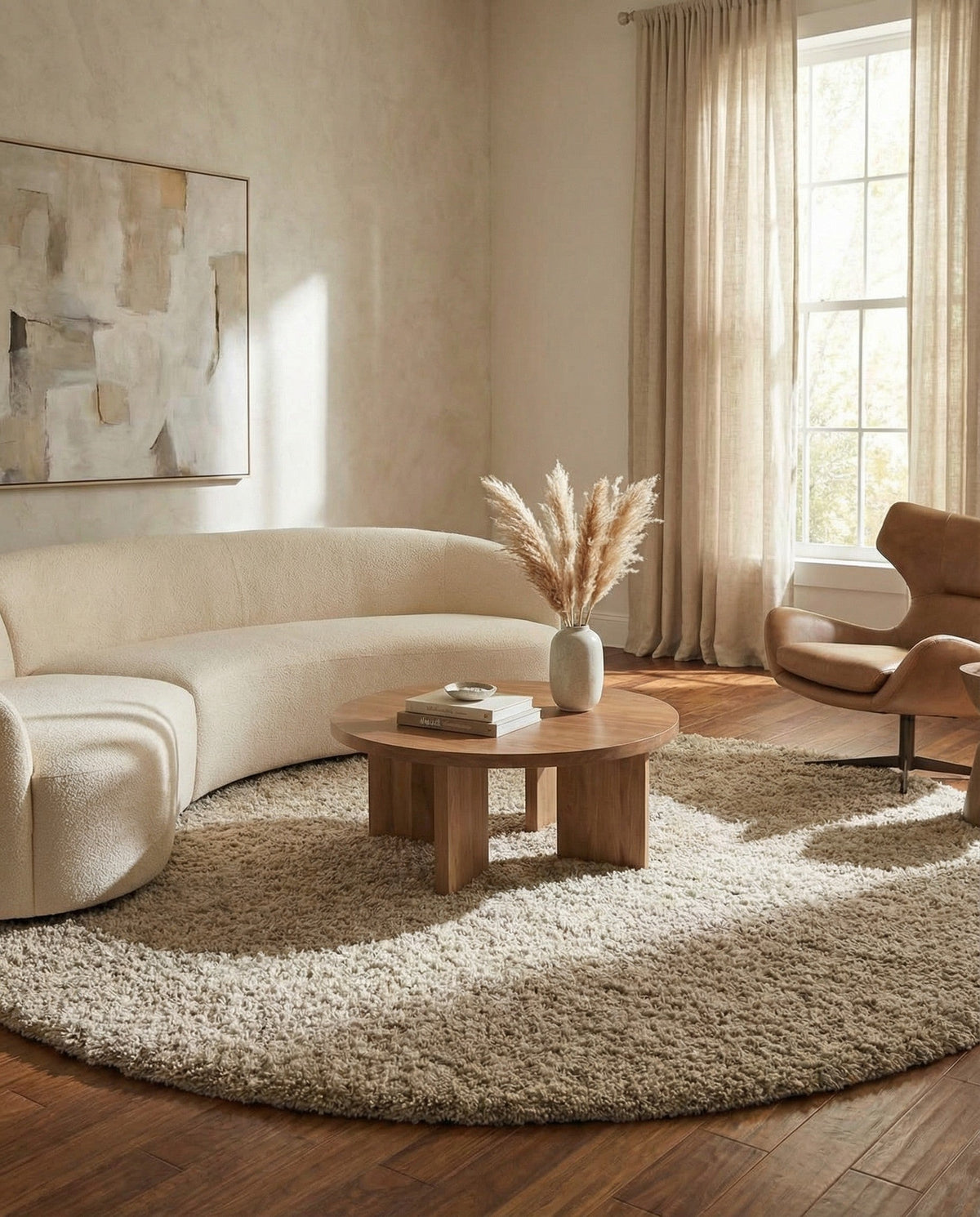 Wellington Luxe Shag Collection Area Rug - Kapiti Round Taupe  lifestyle 168